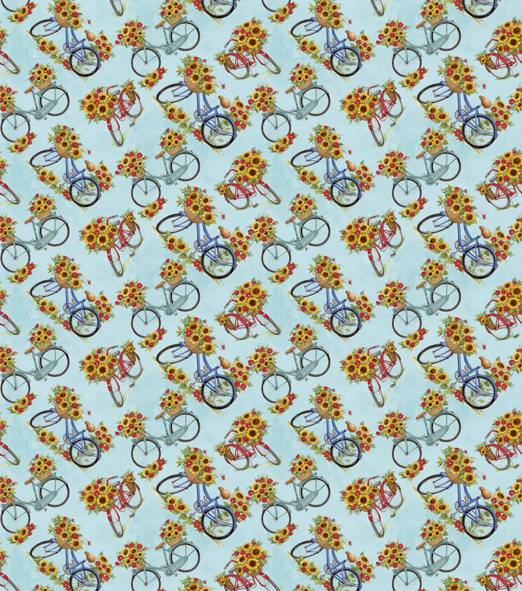 Susan Winget Bicycles & Tossed Floral with Sunflowers Cotton Fabric